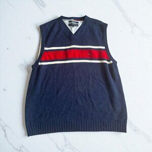 TOMMY HILFIGER Vintage Men's Navy Striped V Neck Vest Size XL